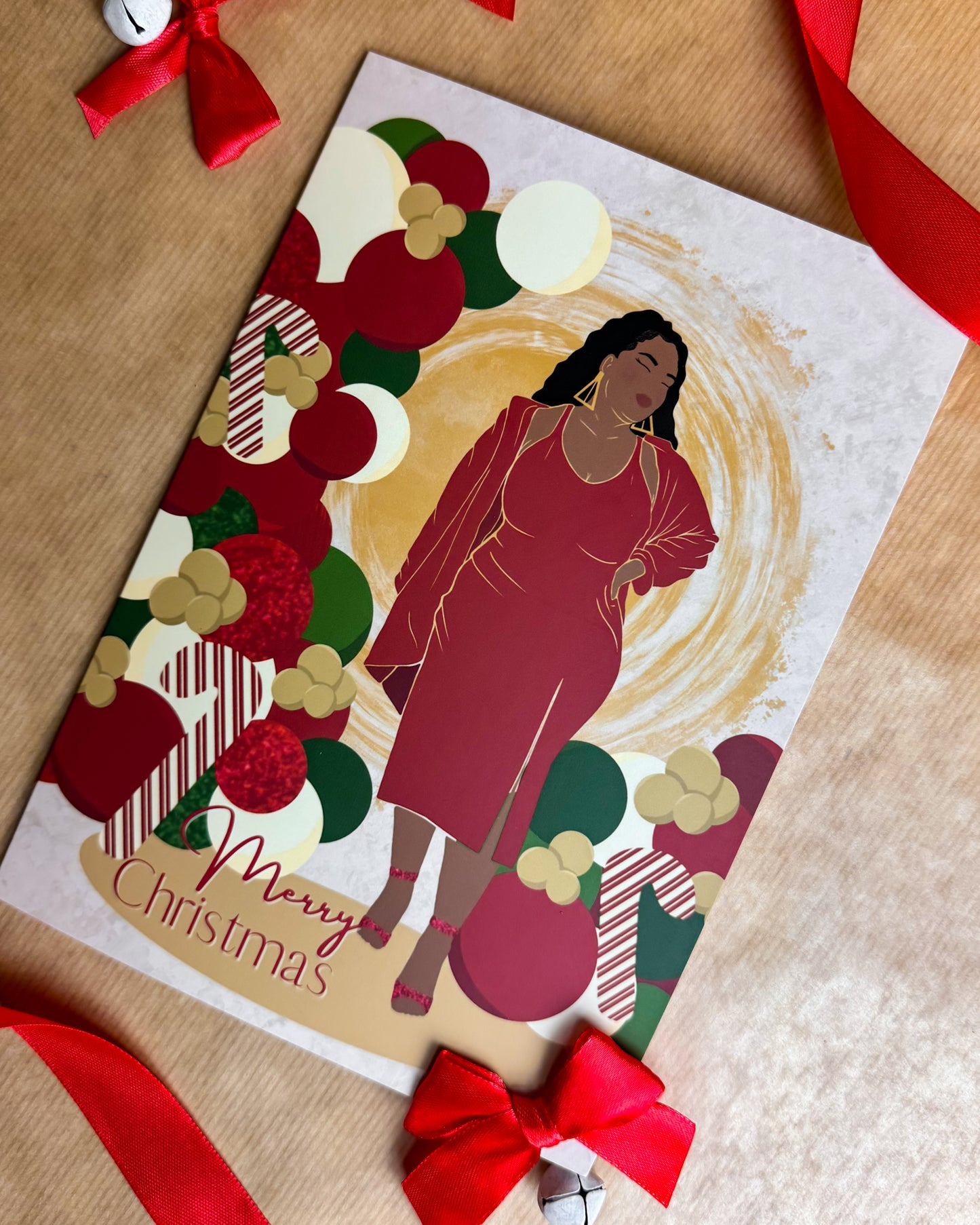 Dionne’s Christmas Party Balloons - Black Woman Christmas Card