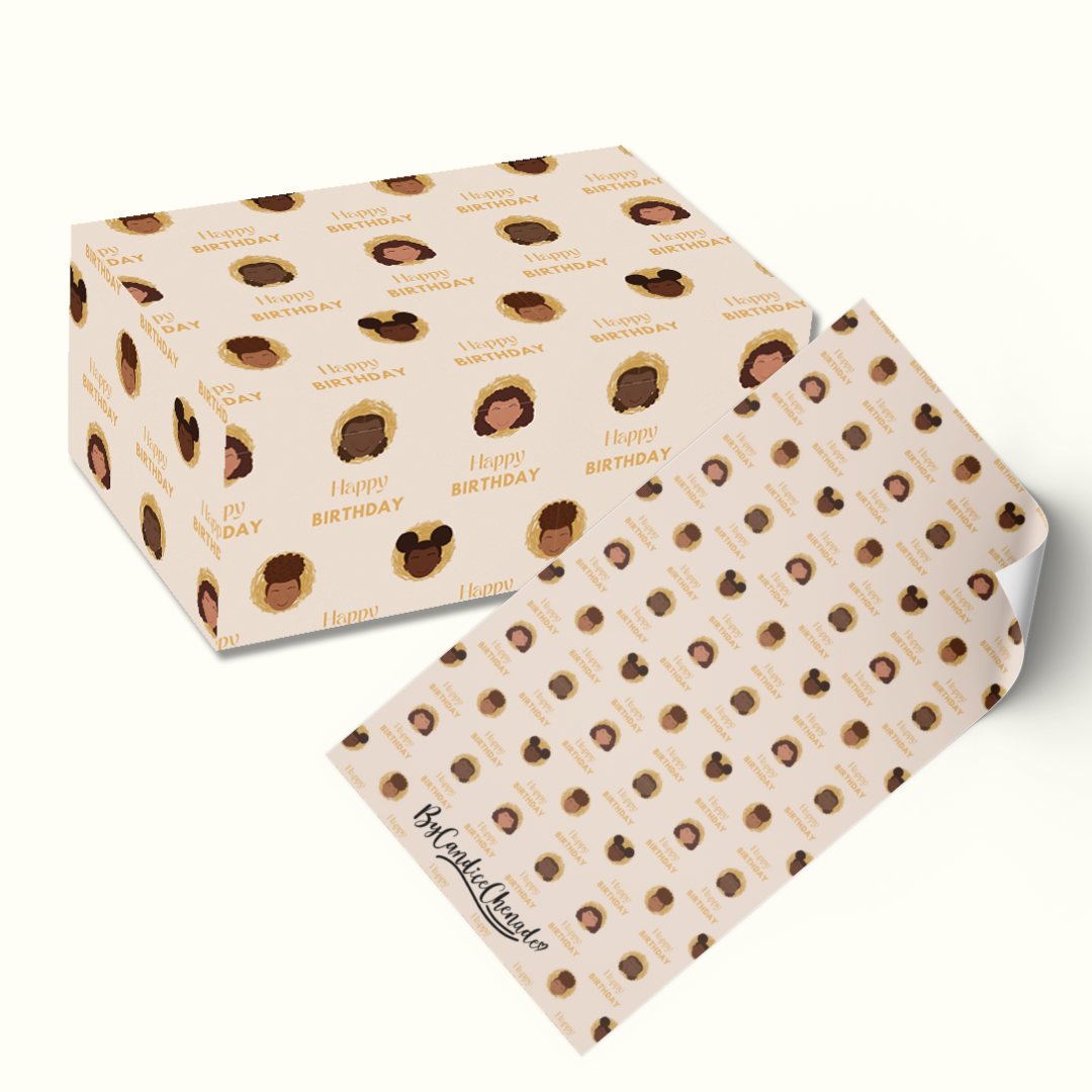 Girls Happy Birthday Wrapping Paper - Kids Ethnic Black Mixed Race Children Gift Wrap girl