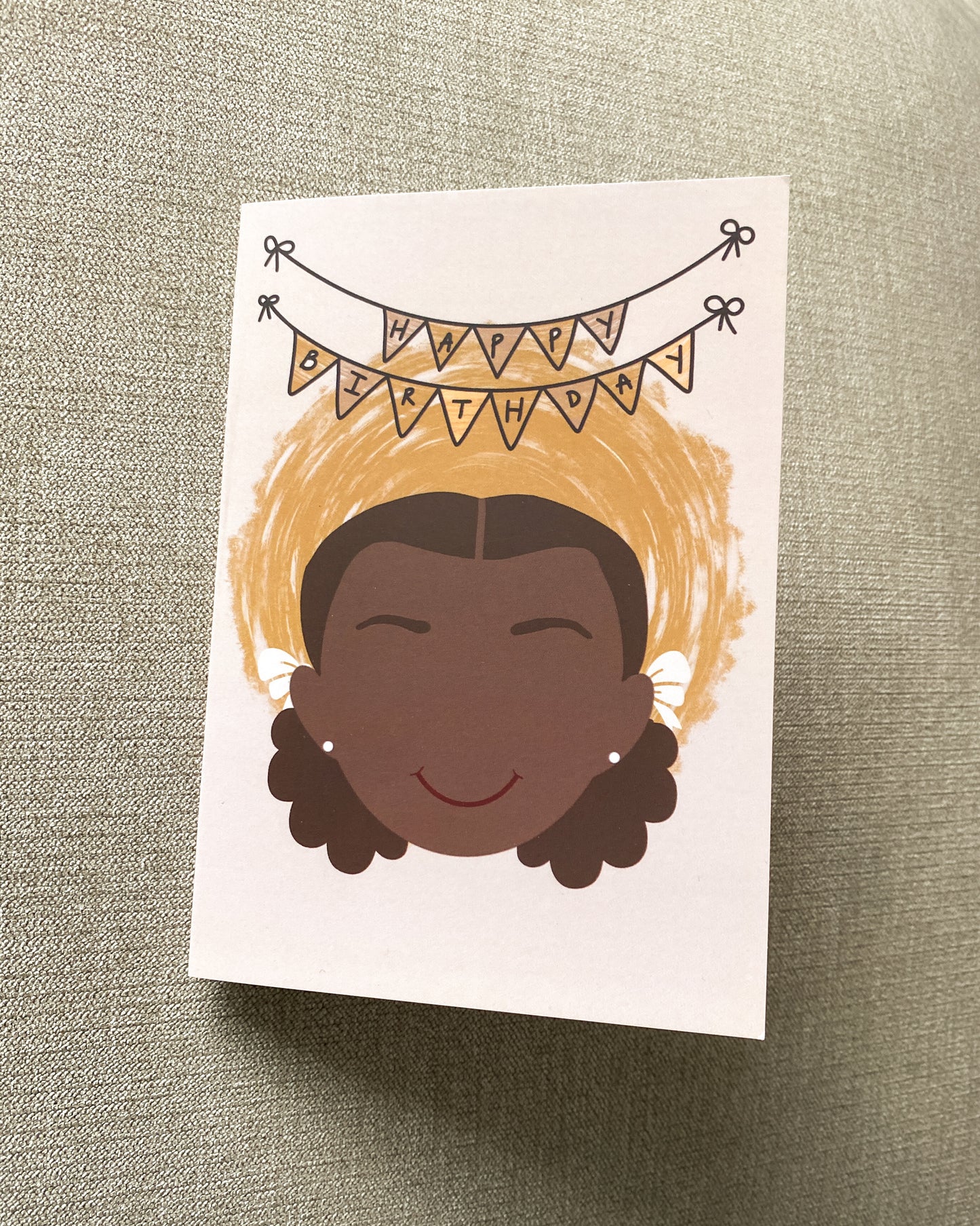 Kids Mini Birthday Card - Girl With Buns - Ri Ri