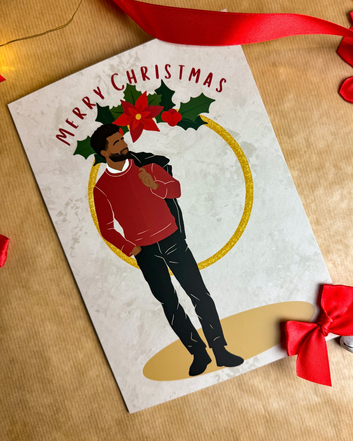 Mannys Christmas Party Ring - Black Man Christmas Card