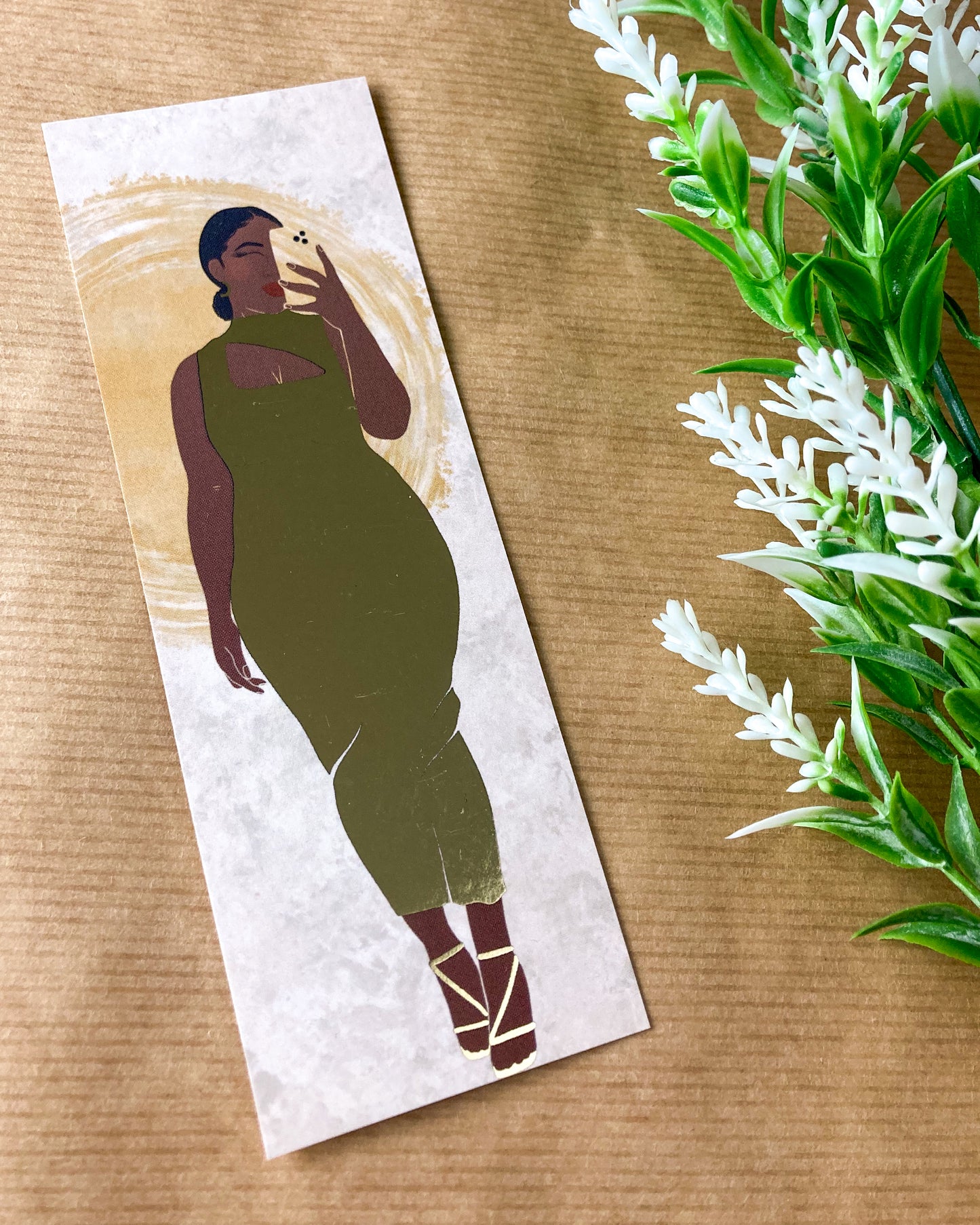 Gold velvet woman bookmark.