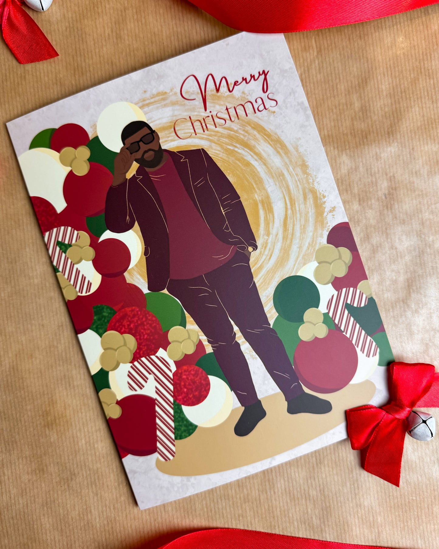 Ade’s Christmas Party Balloons - Black Man Christmas Card