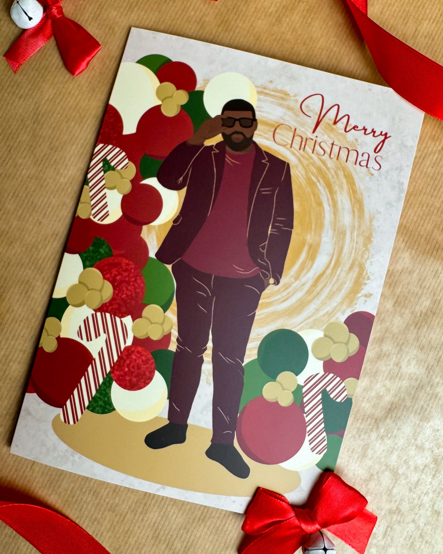 Ade’s Christmas Party Balloons - Black Man Christmas Card