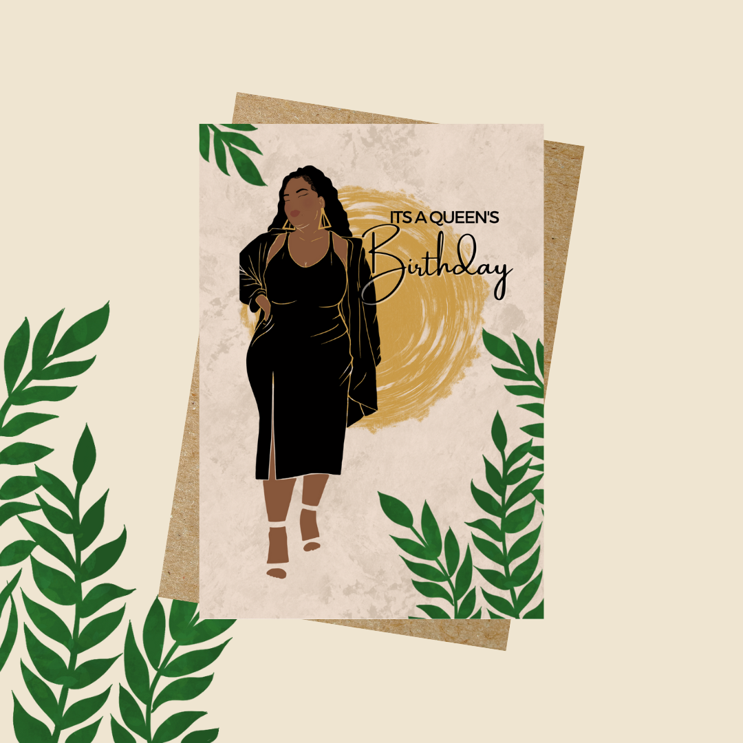 Gloria's Happy Birthday Card - Black Queen