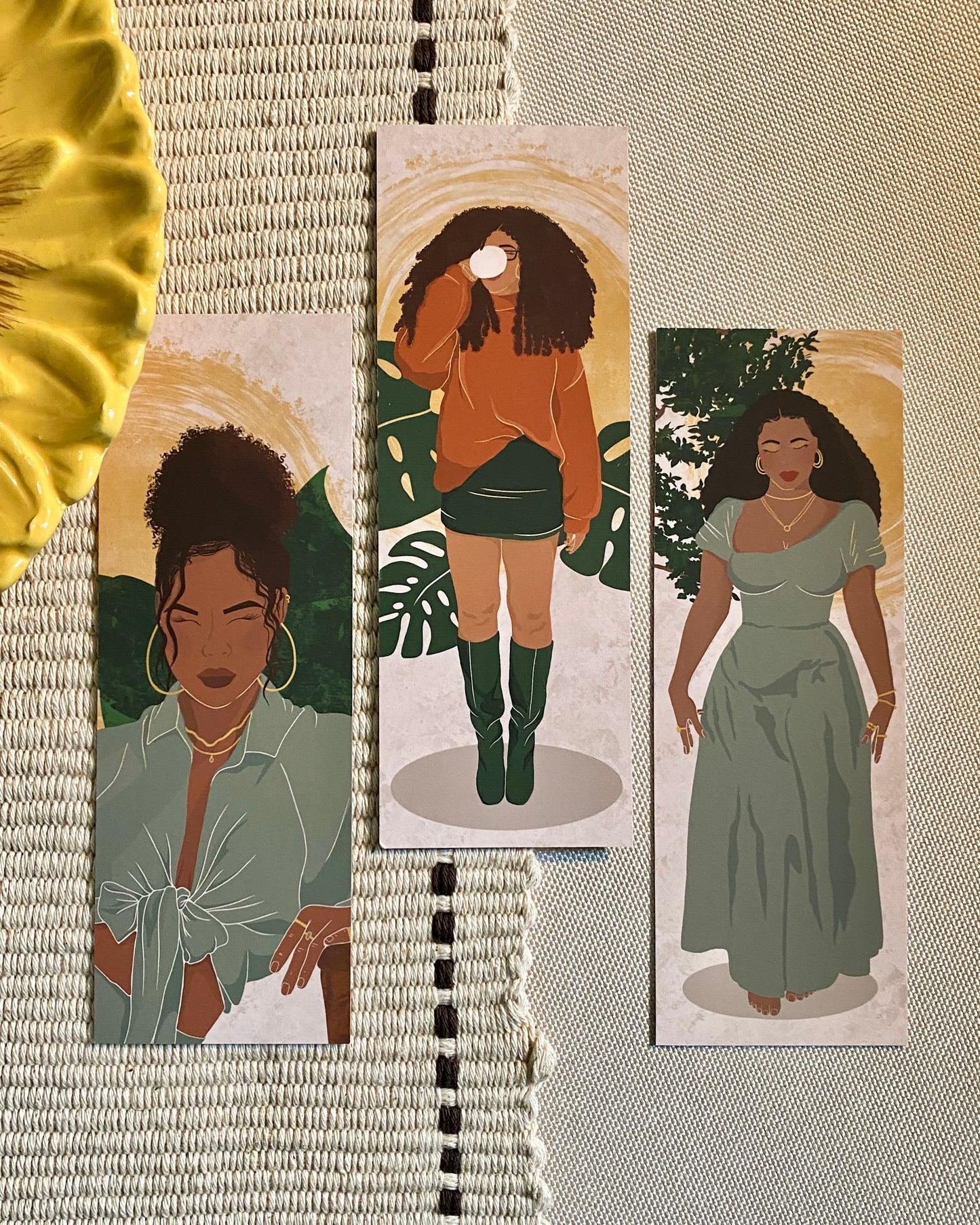 3 Pack Its A Vibe Black Woman Bookmark Set. Green
