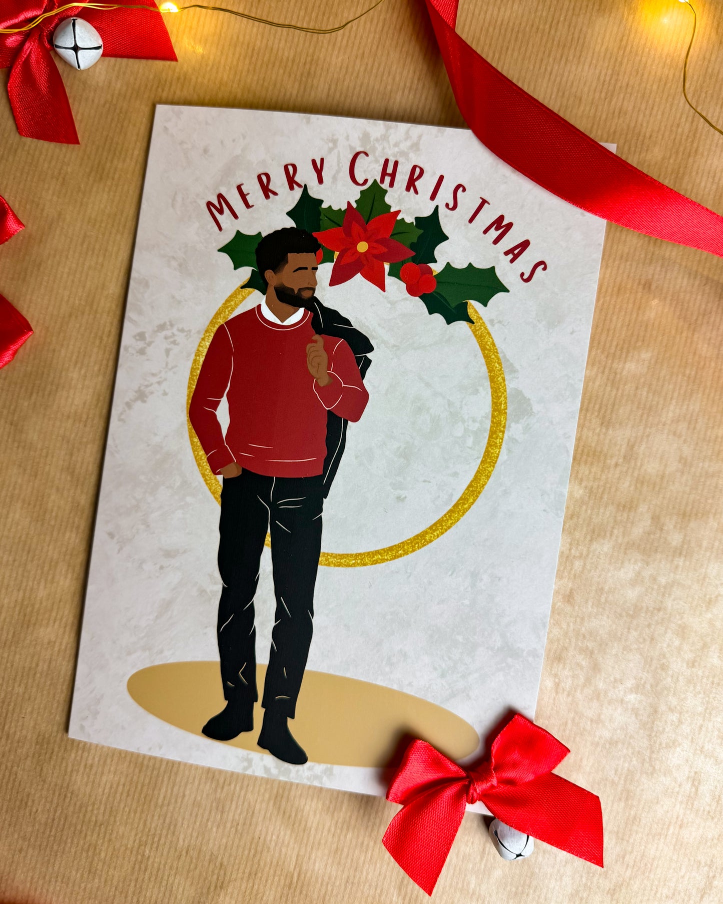 Mannys Christmas Party Ring - Black Man Christmas Card