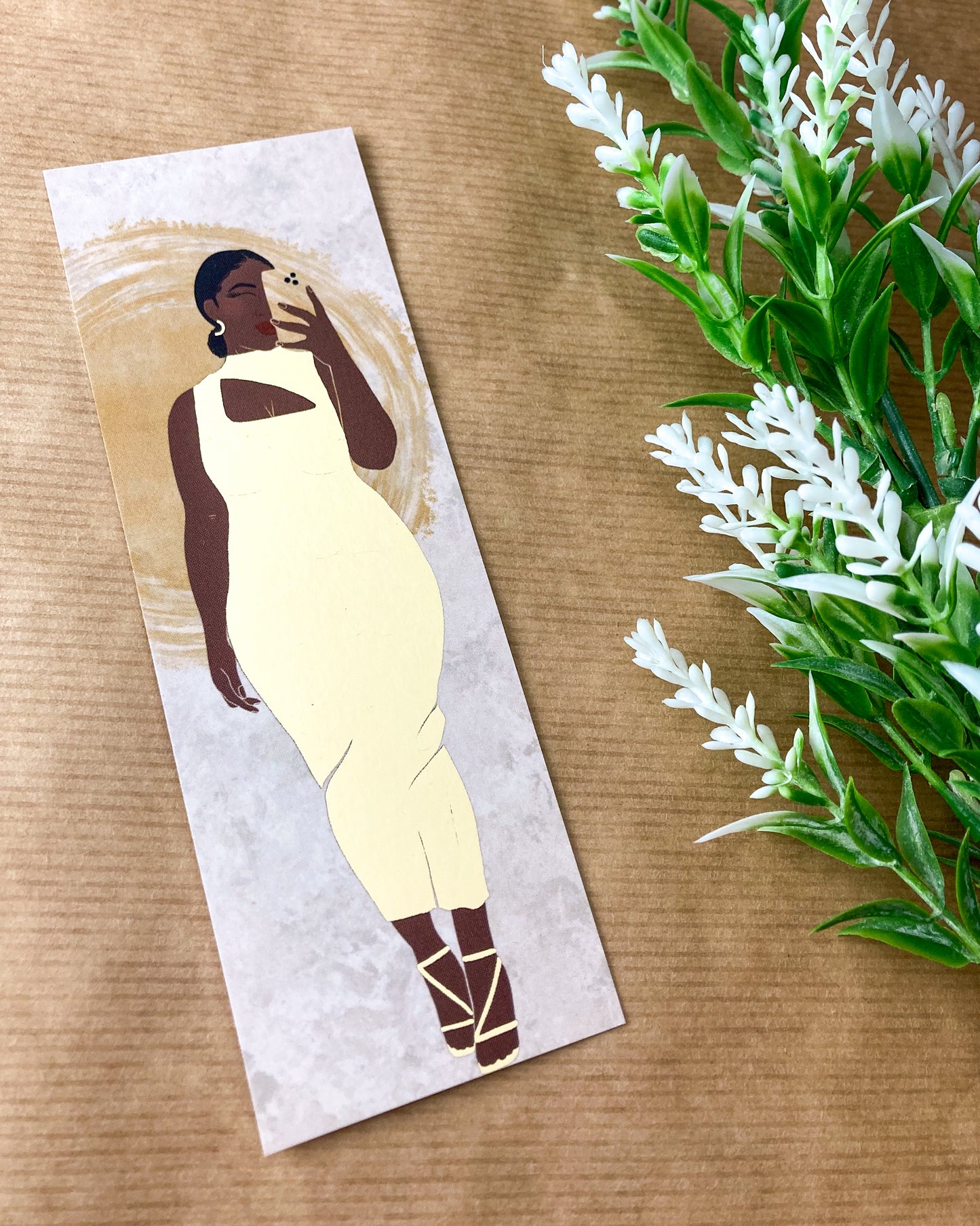 Gold velvet woman bookmark.
