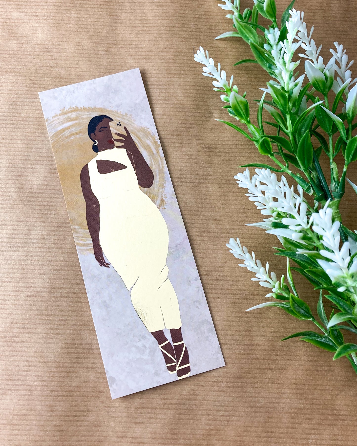 Gold velvet woman bookmark.