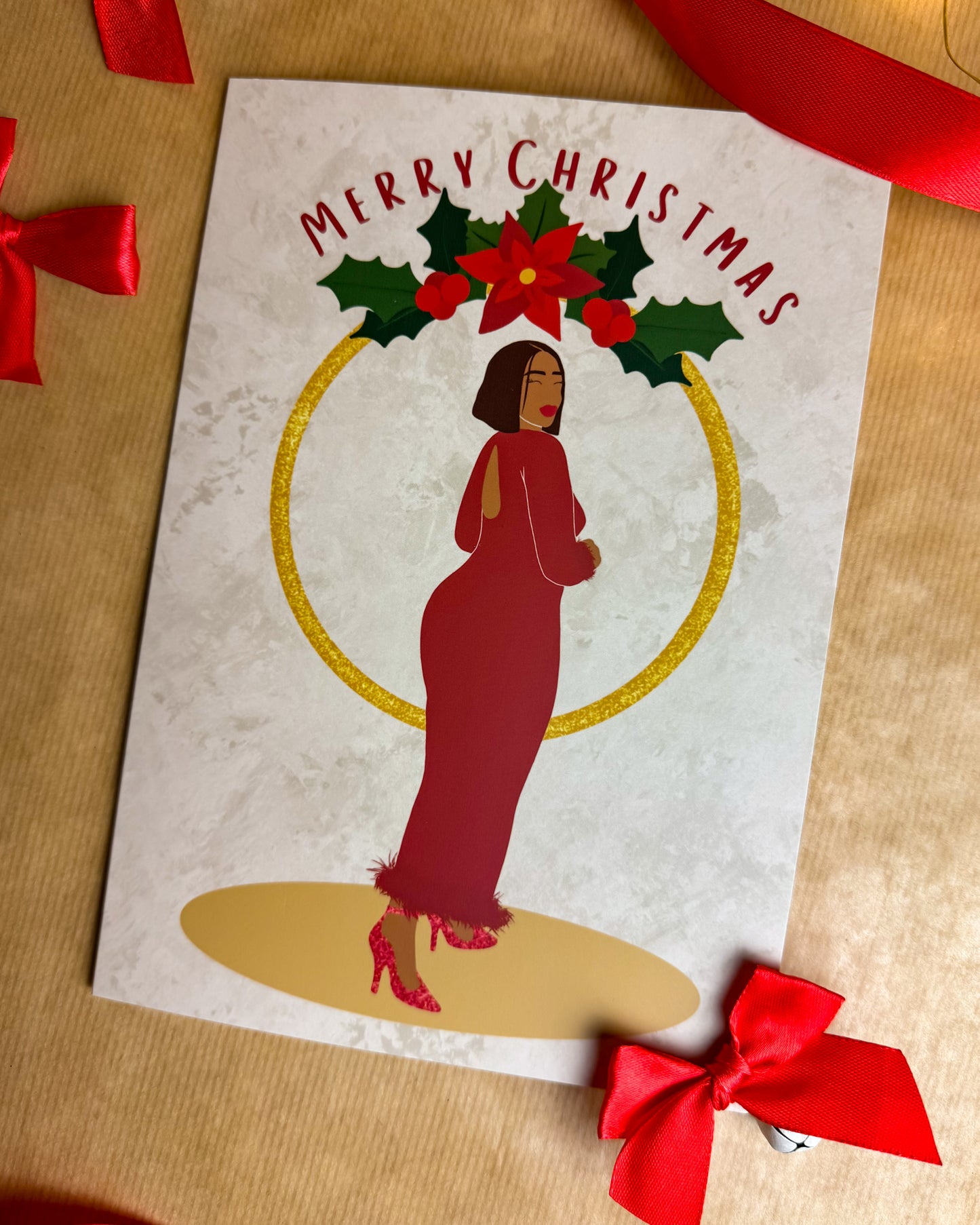 Alexandra’s Christmas Party Ring- Black mixed race Woman Christmas Card