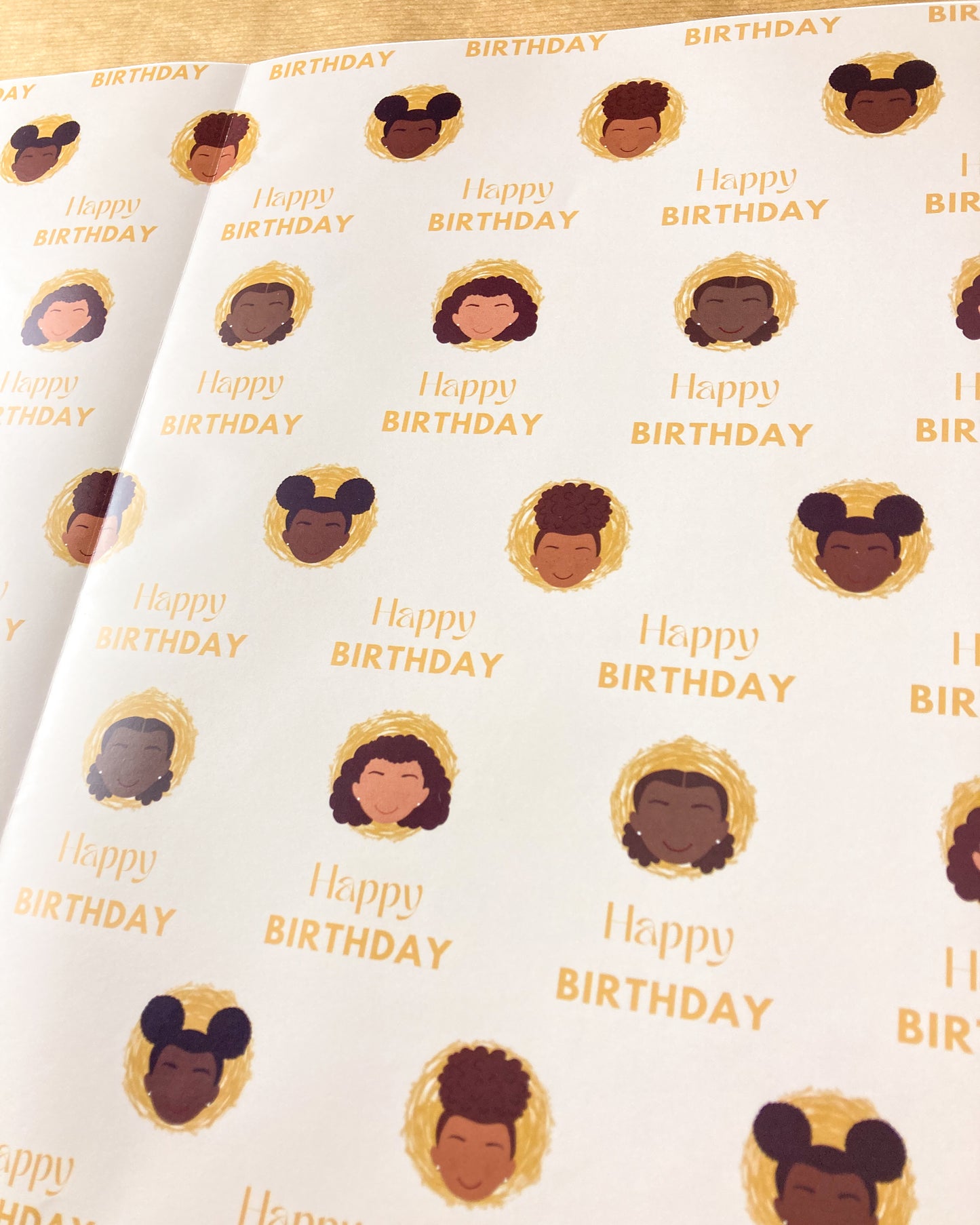 Girls Happy Birthday Wrapping Paper - Kids Ethnic Black Mixed Race Children Gift Wrap girl