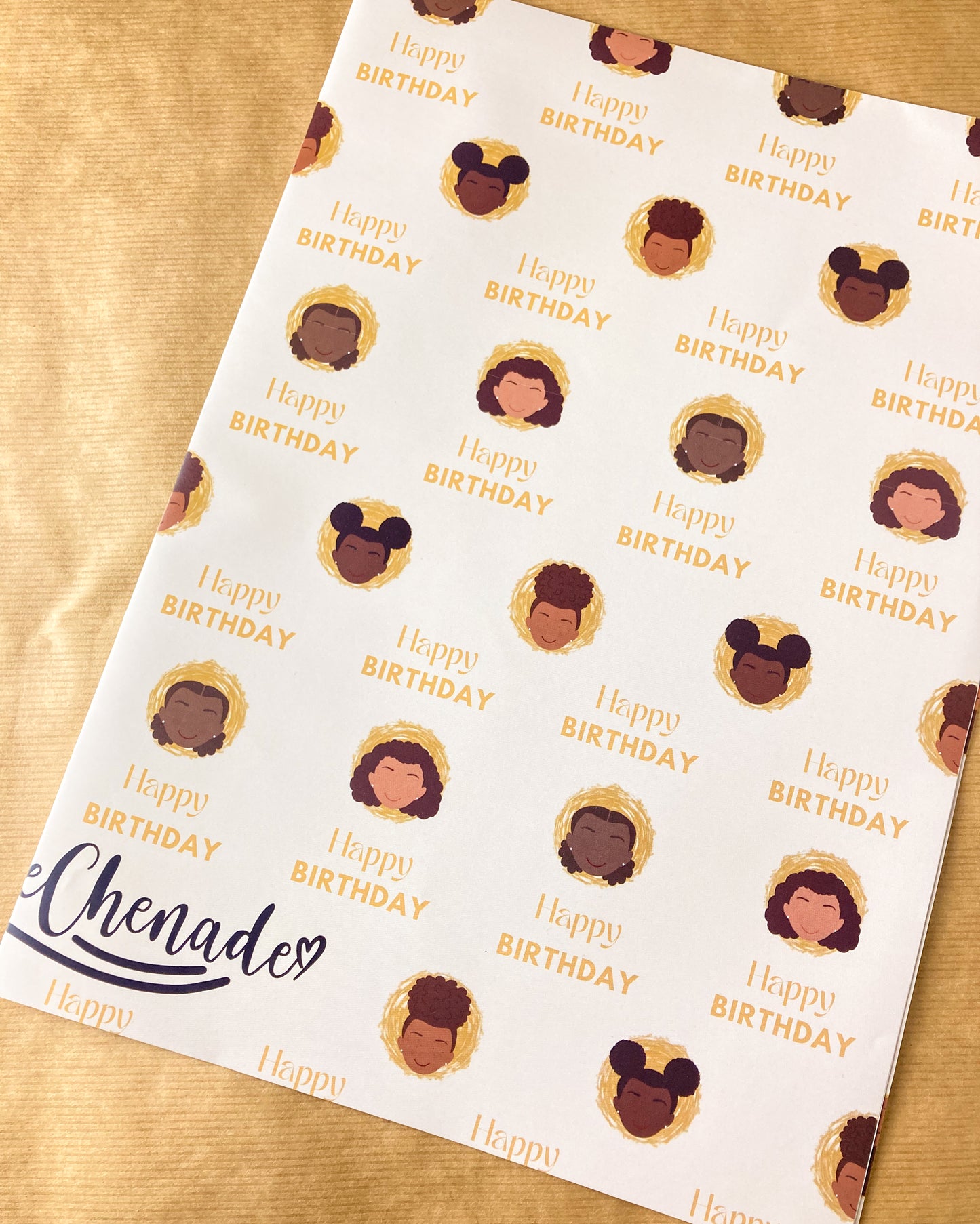 Girls Happy Birthday Wrapping Paper - Kids Ethnic Black Mixed Race Children Gift Wrap girl
