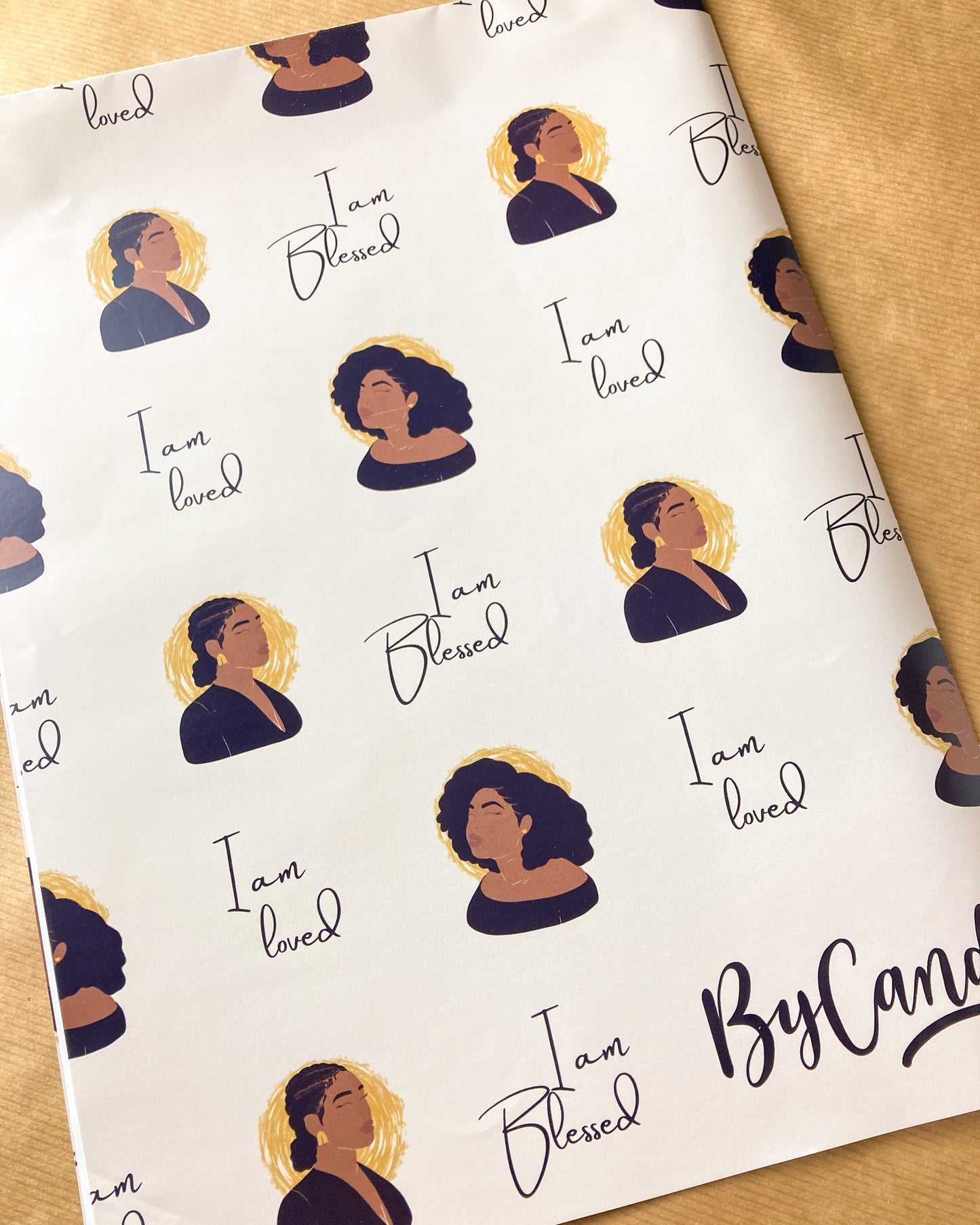 I Am Loved, I Am Blessed Wrapping Paper - Black Mixed Race Woman Gift Wrap