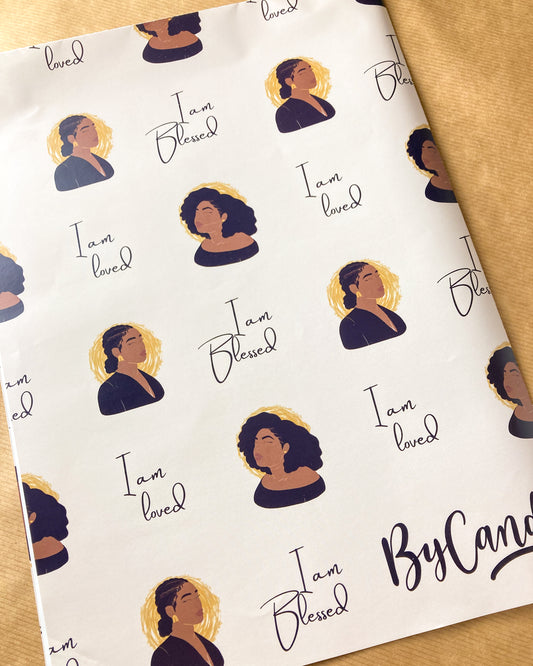I Am Loved, I Am Blessed Wrapping Paper - Black Mixed Race Woman Gift Wrap