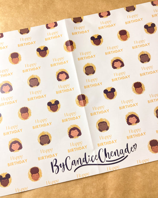 Girls Happy Birthday Wrapping Paper - Kids Ethnic Black Mixed Race Children Gift Wrap girl