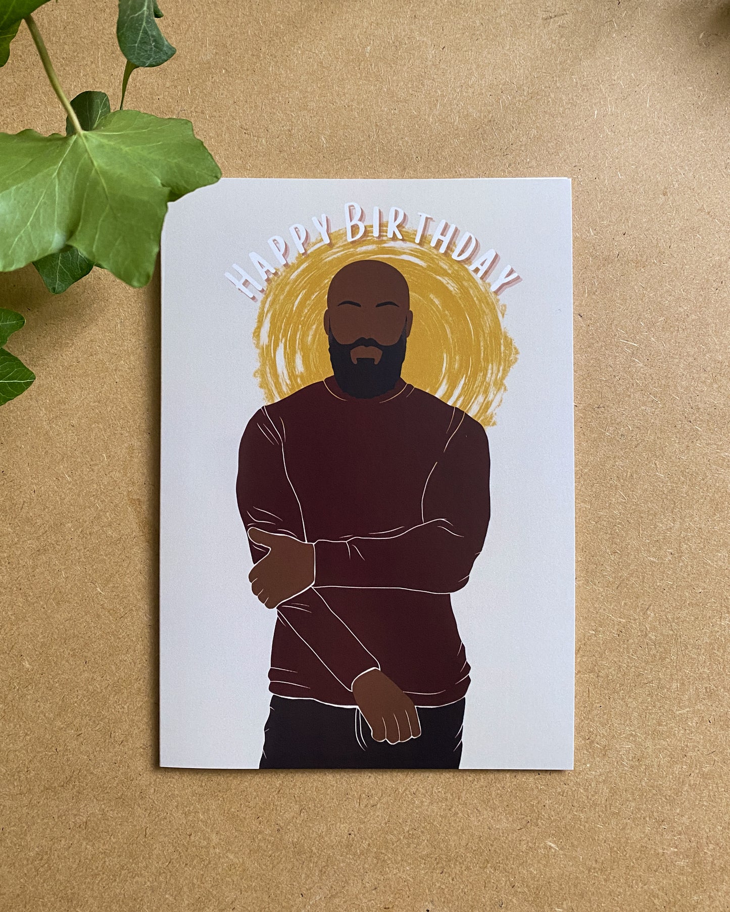Dash Bald & Bearded Black Man Happy Birthday Card. Dark