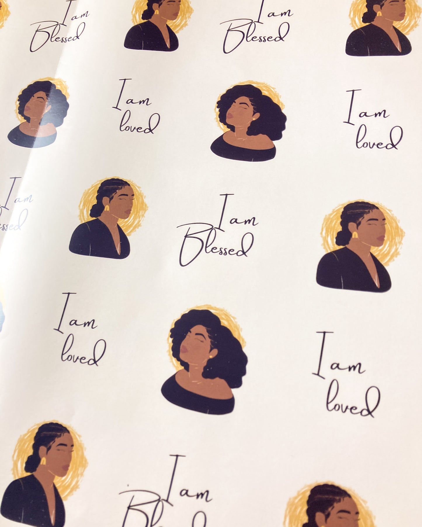 I Am Loved, I Am Blessed Wrapping Paper - Black Mixed Race Woman Gift Wrap
