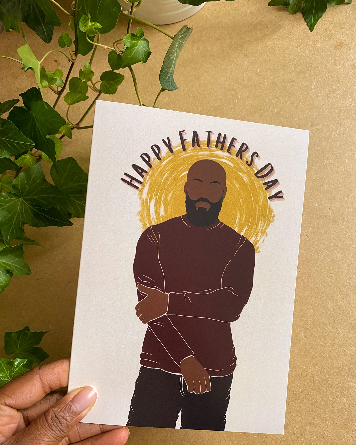 Bald & Bearded Black Happy Father’s Day Card. Dark