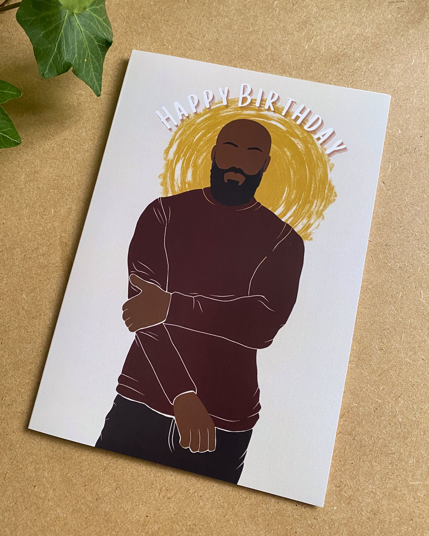 Dash Bald & Bearded Black Man Happy Birthday Card. Dark