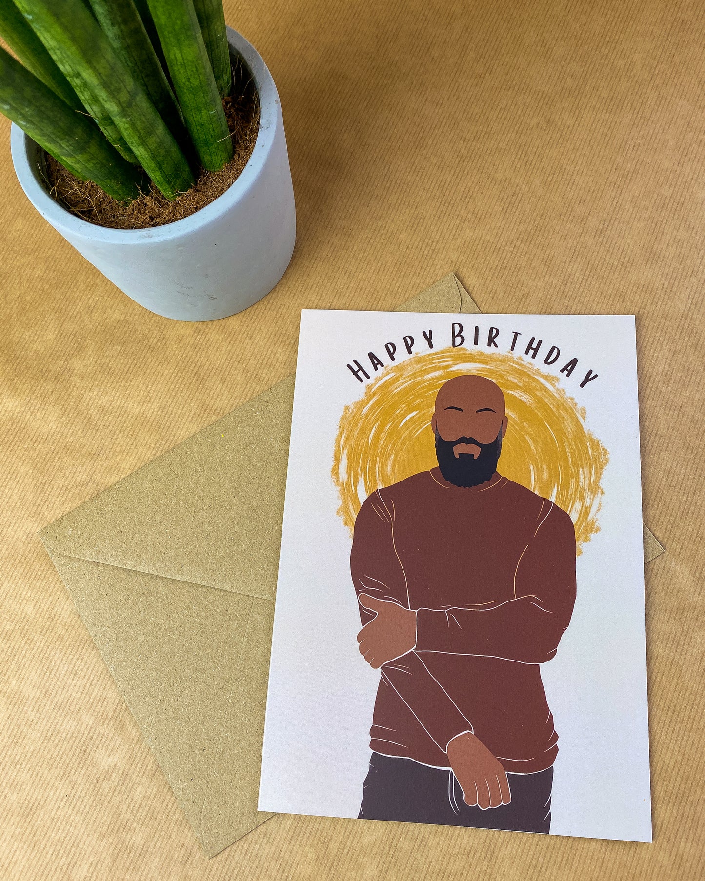 Bald & Bearded Black Man Birthday Card. Black Dad Card.
