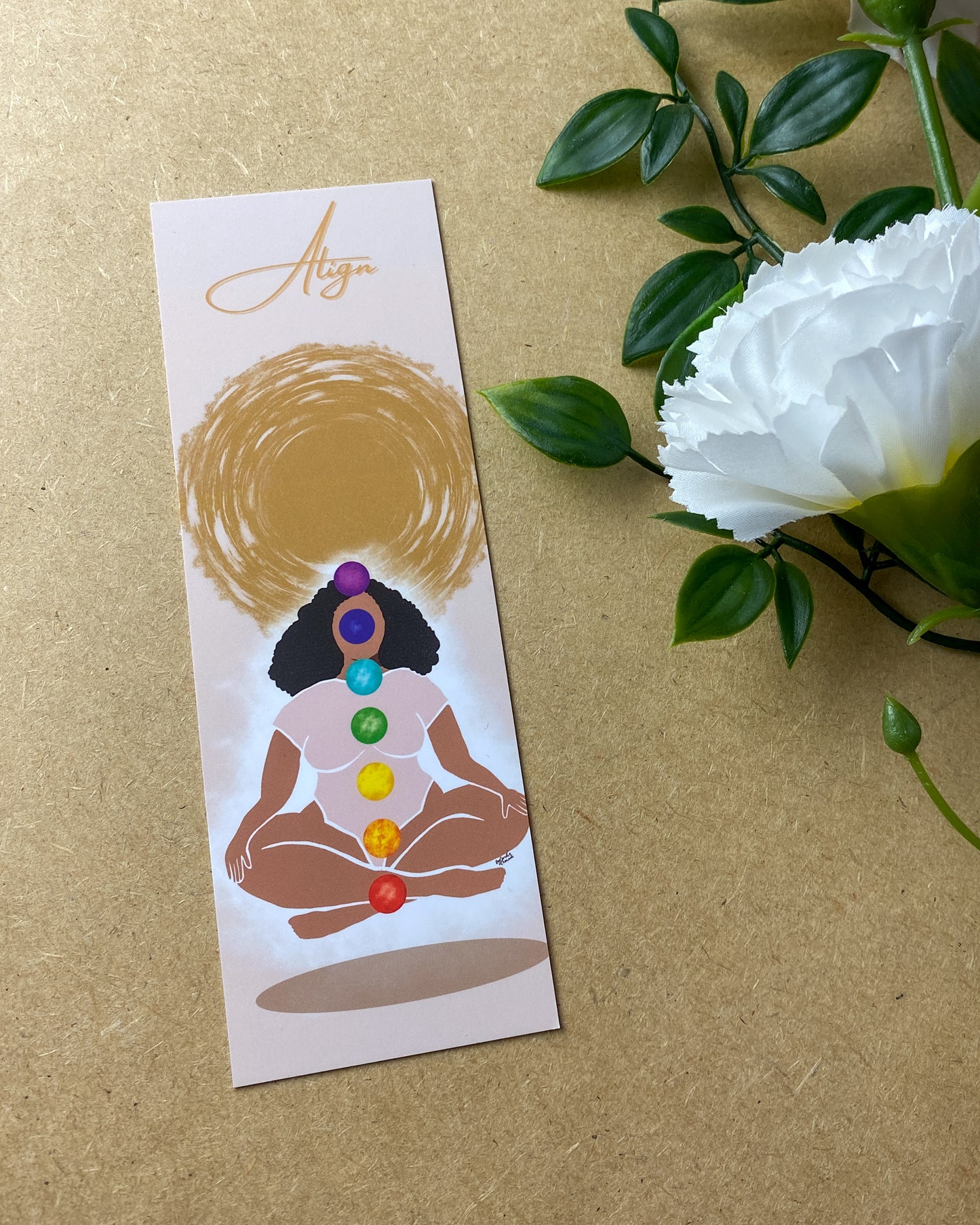 Mixed Race Chakra & Affirmation woman bookmark. - Align
