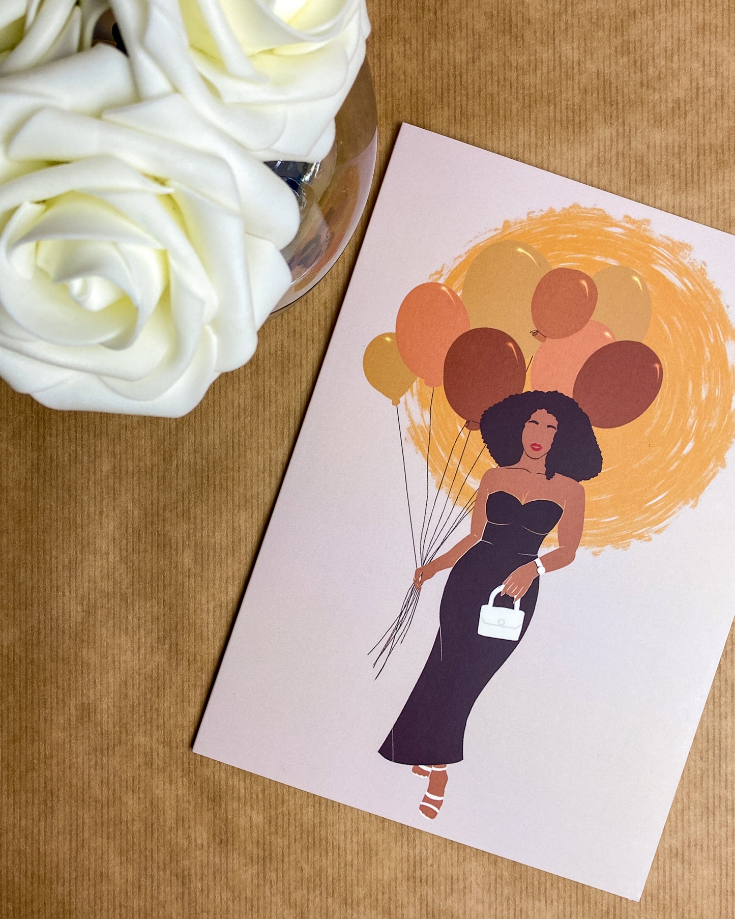 Birthday Balloons - Black Woman Mixed Race Birthday Card