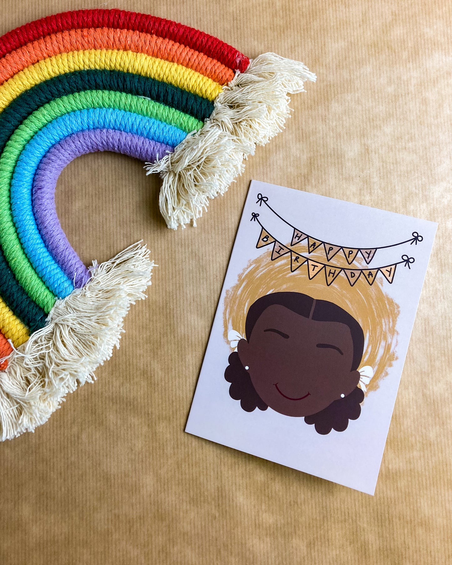 Kids Mini Birthday Card - Girl With Buns - Ri Ri