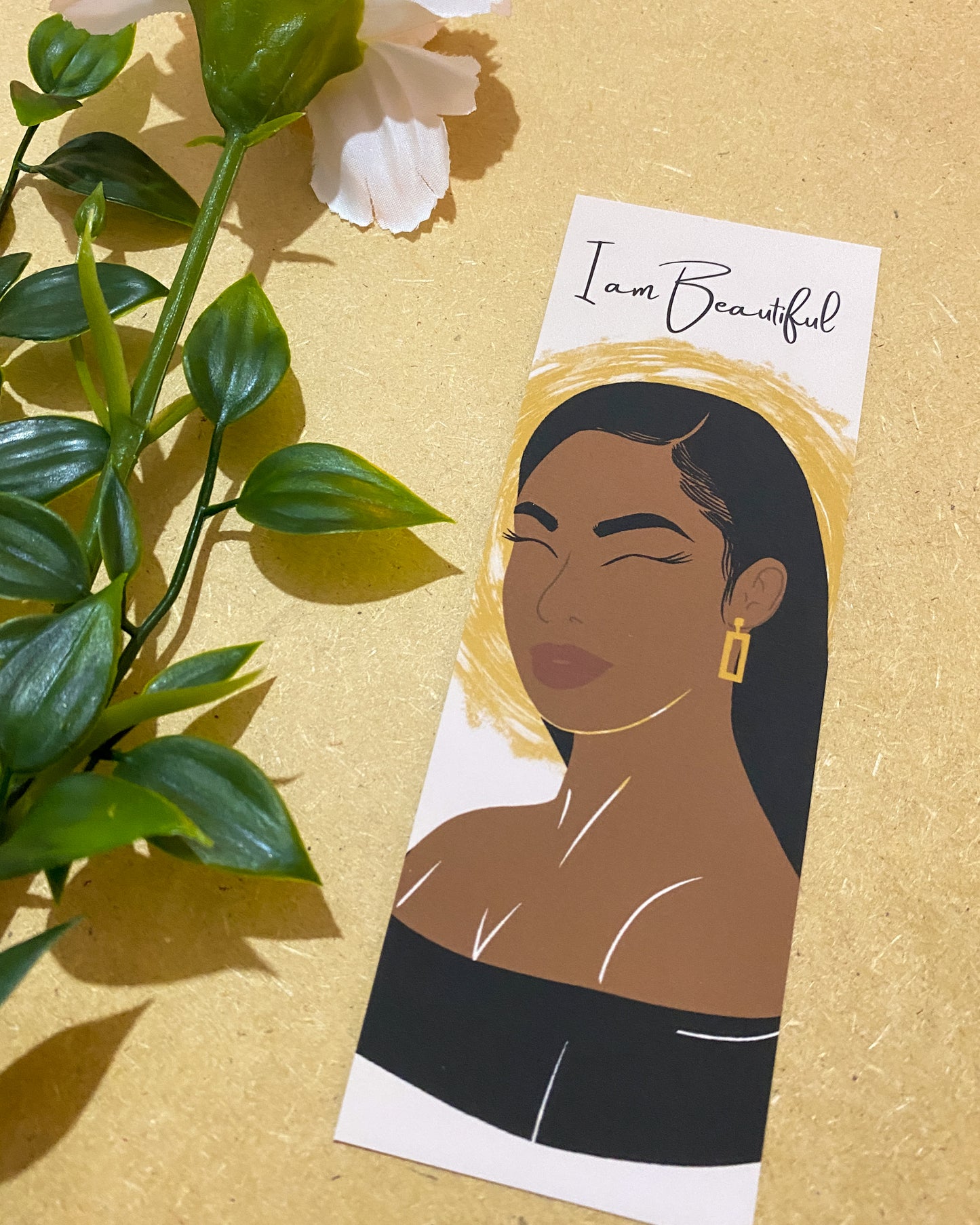 I Am Beautiful Black Woman Bookmark - Straight Hair