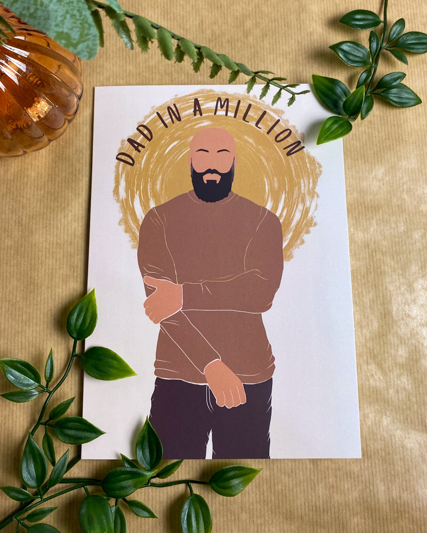 Bald & Bearded Mixed Race Father’s Day Card. Black Dad.