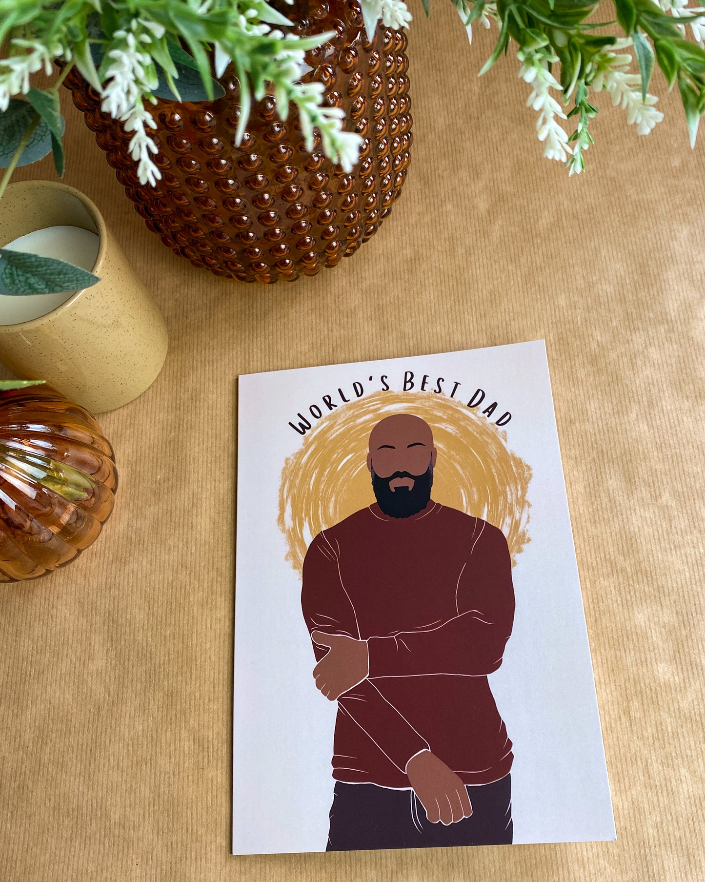 Bald & Bearded Black Father’s Day Card. Black Best Dad Card.