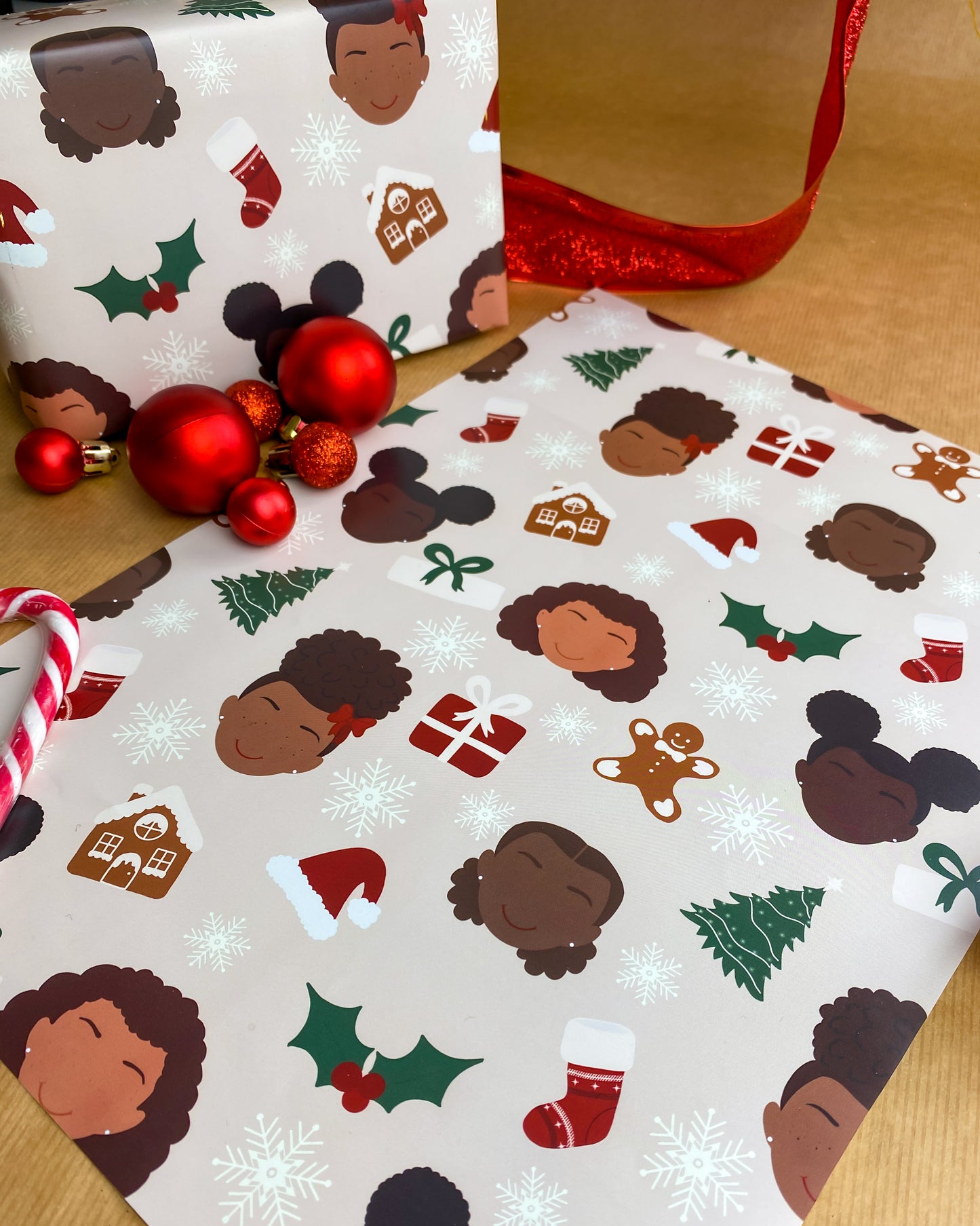 Black Girl Kids Christmas Ethnic Mixed Race Children Wrapping Paper Gift Wrap Boys & Girls Boy little Girl