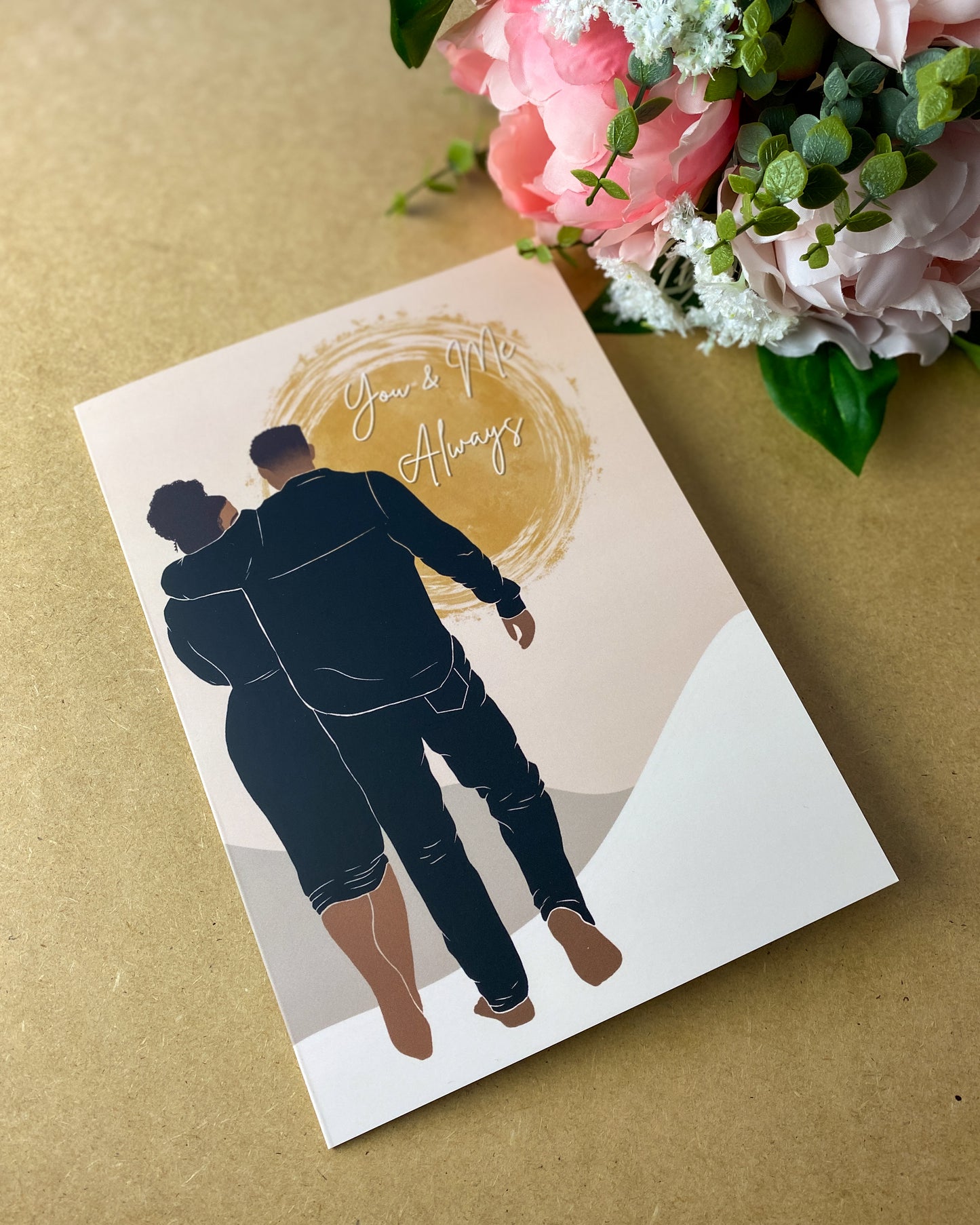 Walking Lovers / Black Mixed Race Valentines Day Greetings Card