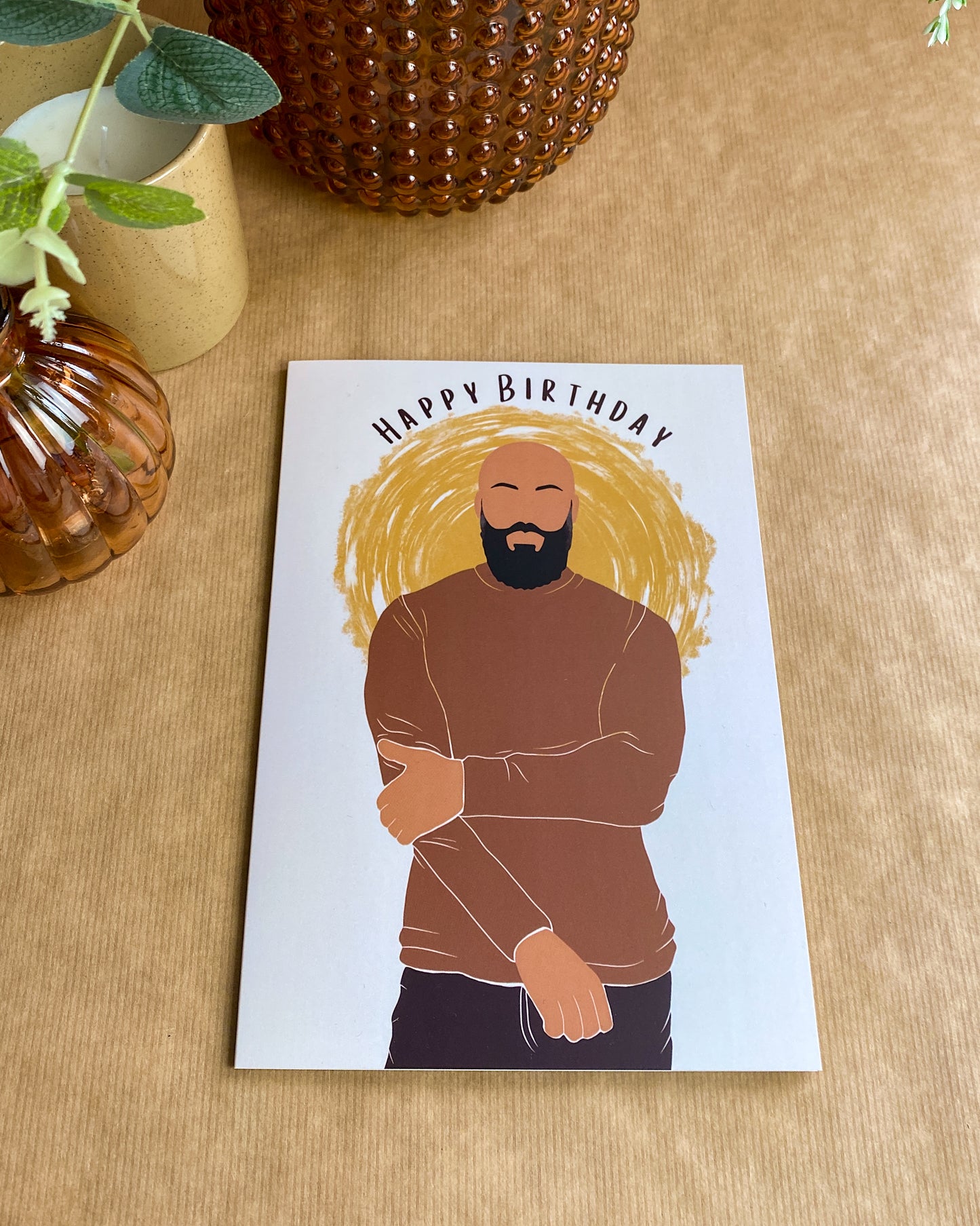 Bald & Bearded Mixed Race / Black Man Birthday Card. Black Dad Card.
