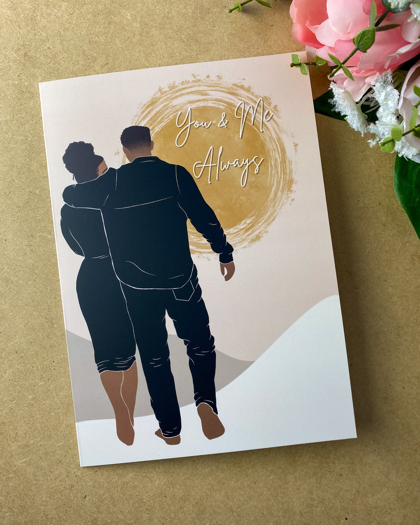 Walking Lovers / Black Mixed Race Valentines Day Greetings Card