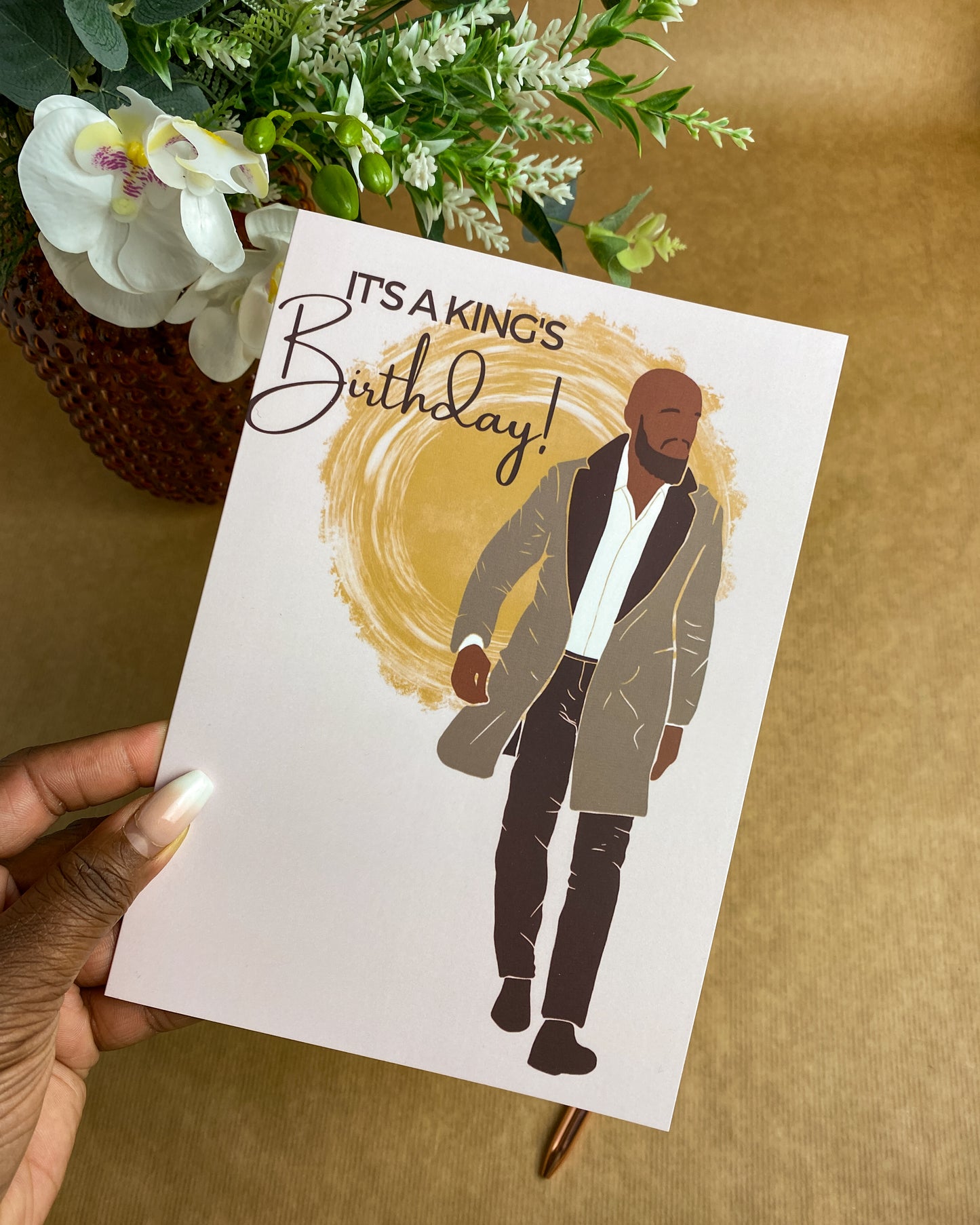Bald, Bearded & Suited Man - King Happy Birthday Card.
