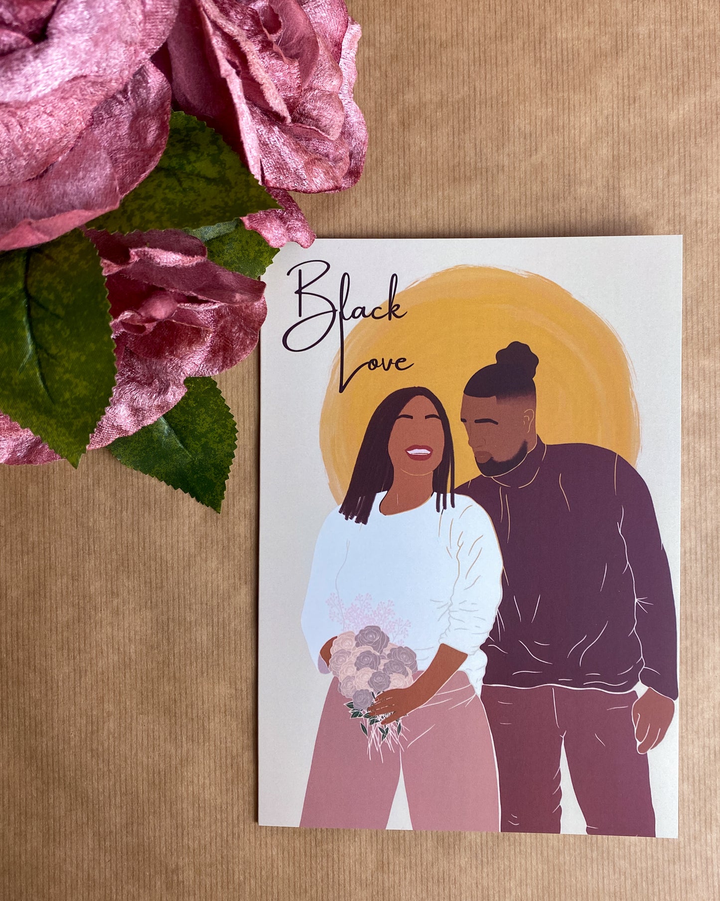 Black Lovers / Mixed Race Couple Greetings Card Locs braids