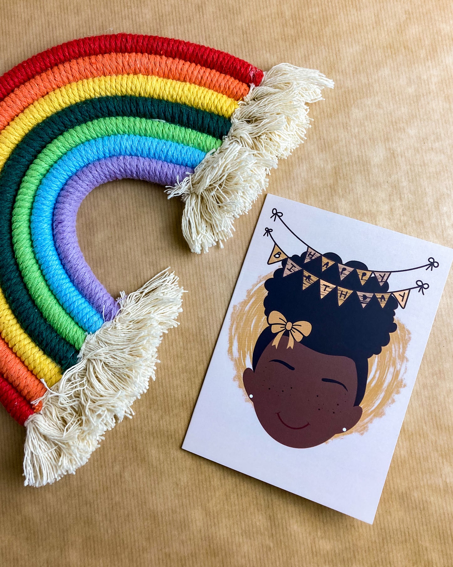 Kids Mini Birthday Card - Girl With Puff Hallie