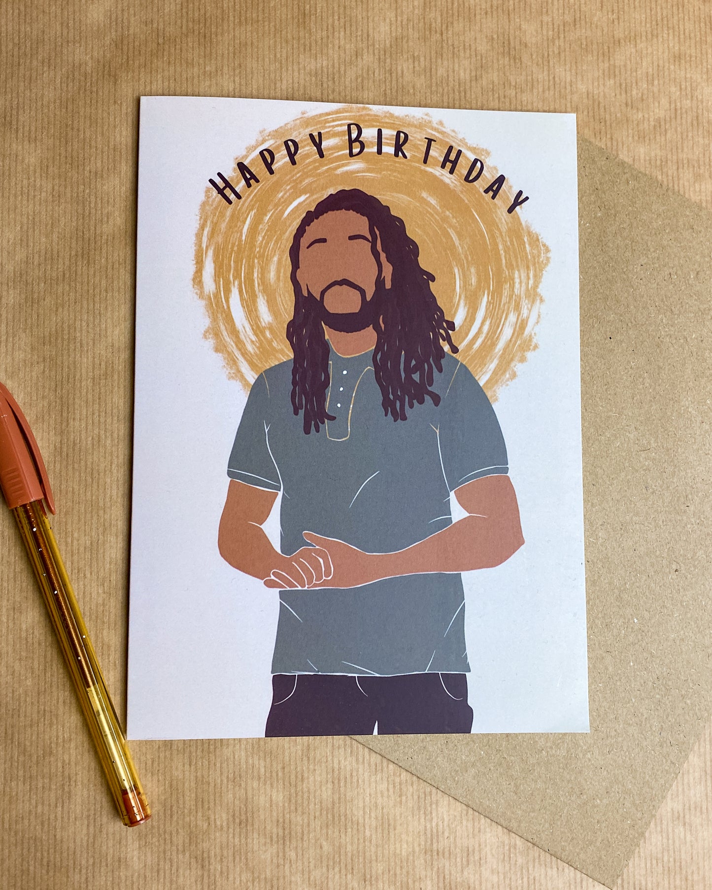Loc's Man Black / Mixed Race Birthday Card. Black Card. Black male with dreadlocs.