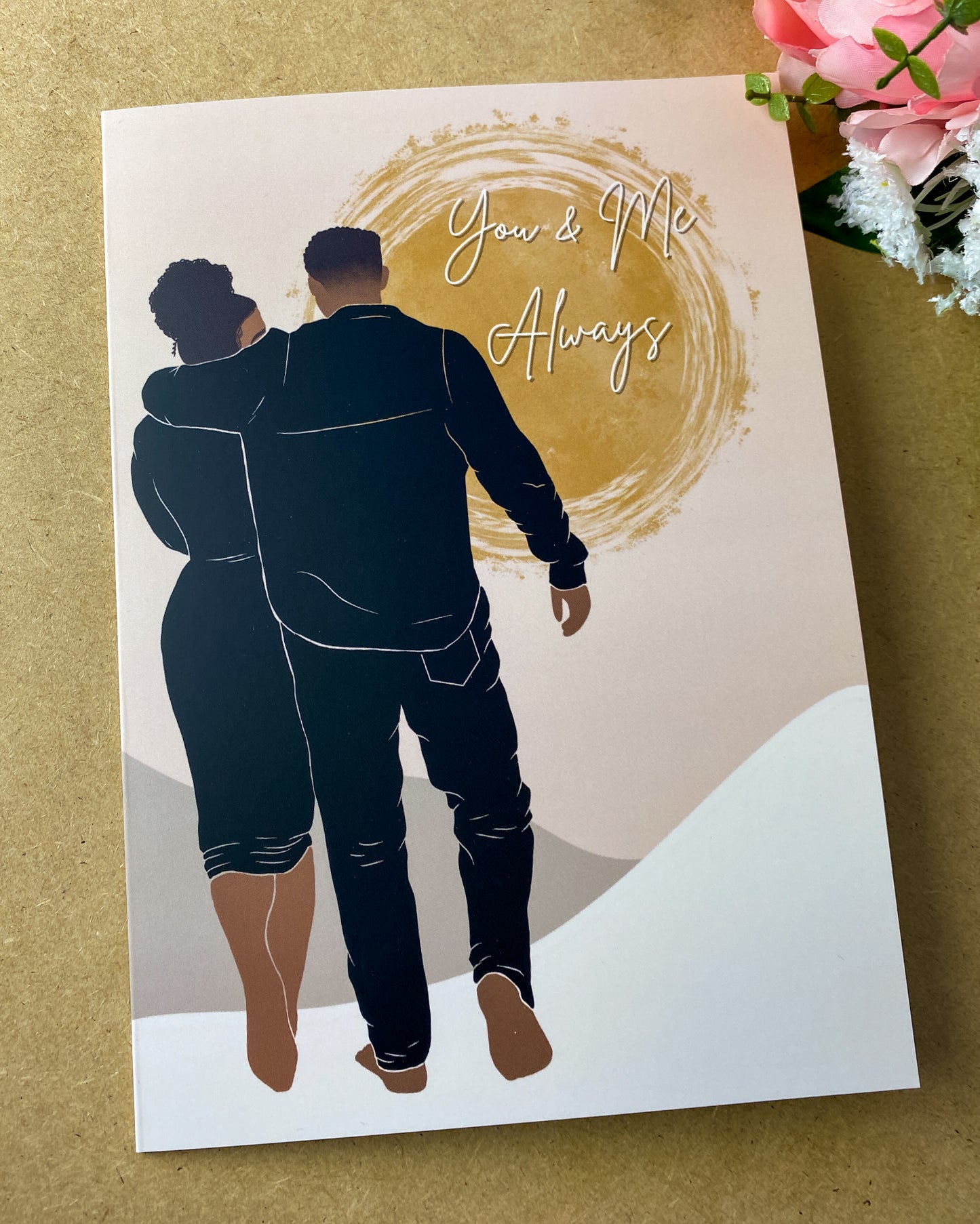 Walking Lovers / Black Mixed Race Valentines Day Greetings Card