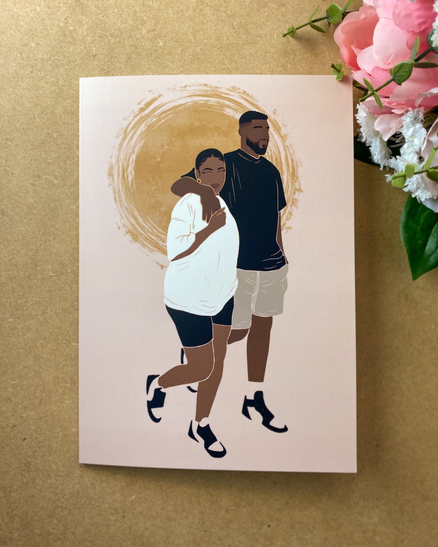 Walking Lovers / Black Mixed Race Valentines Day Greetings Card