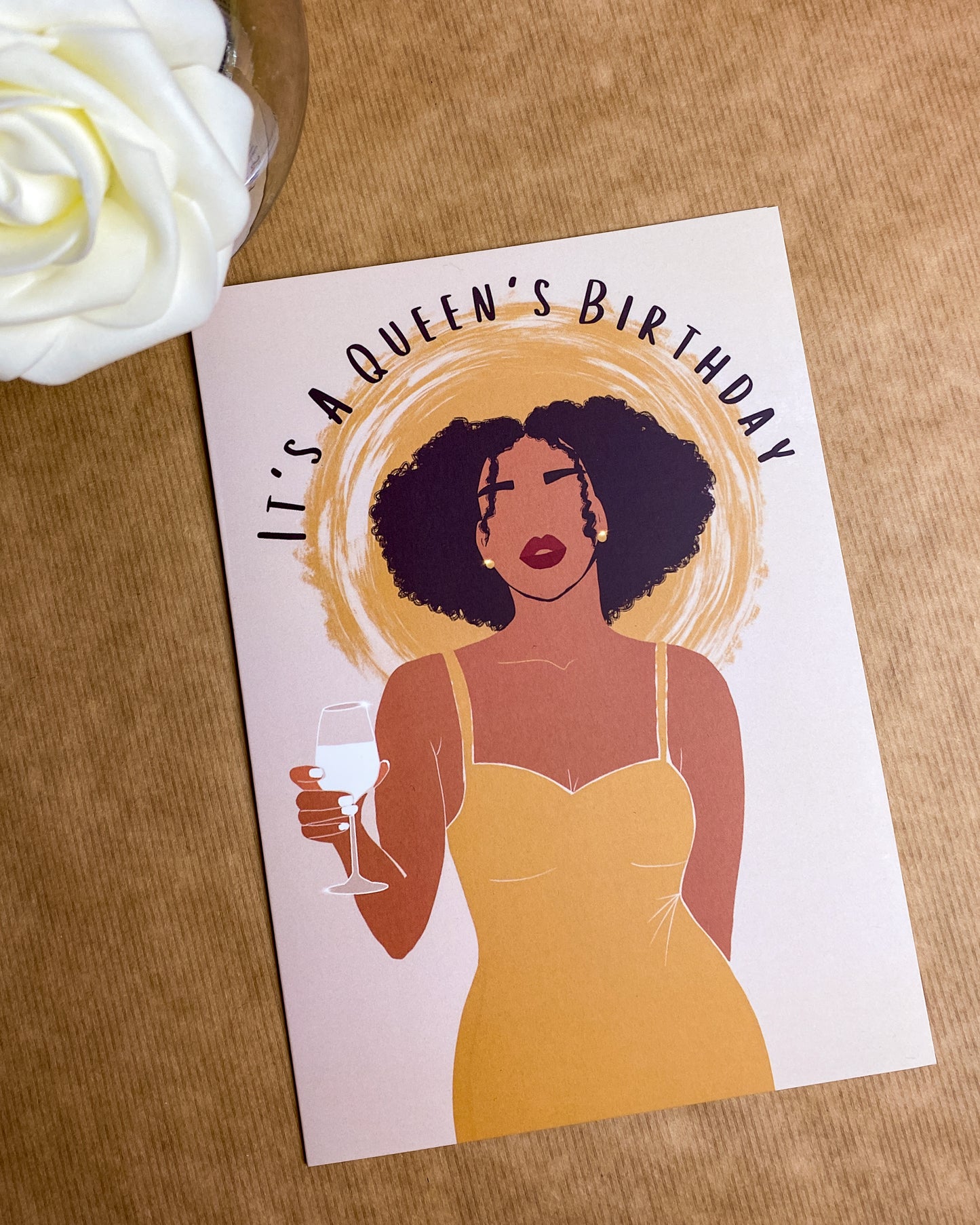 It's A Queens Birthday - Mixed Race / Black Woman Birthday Card