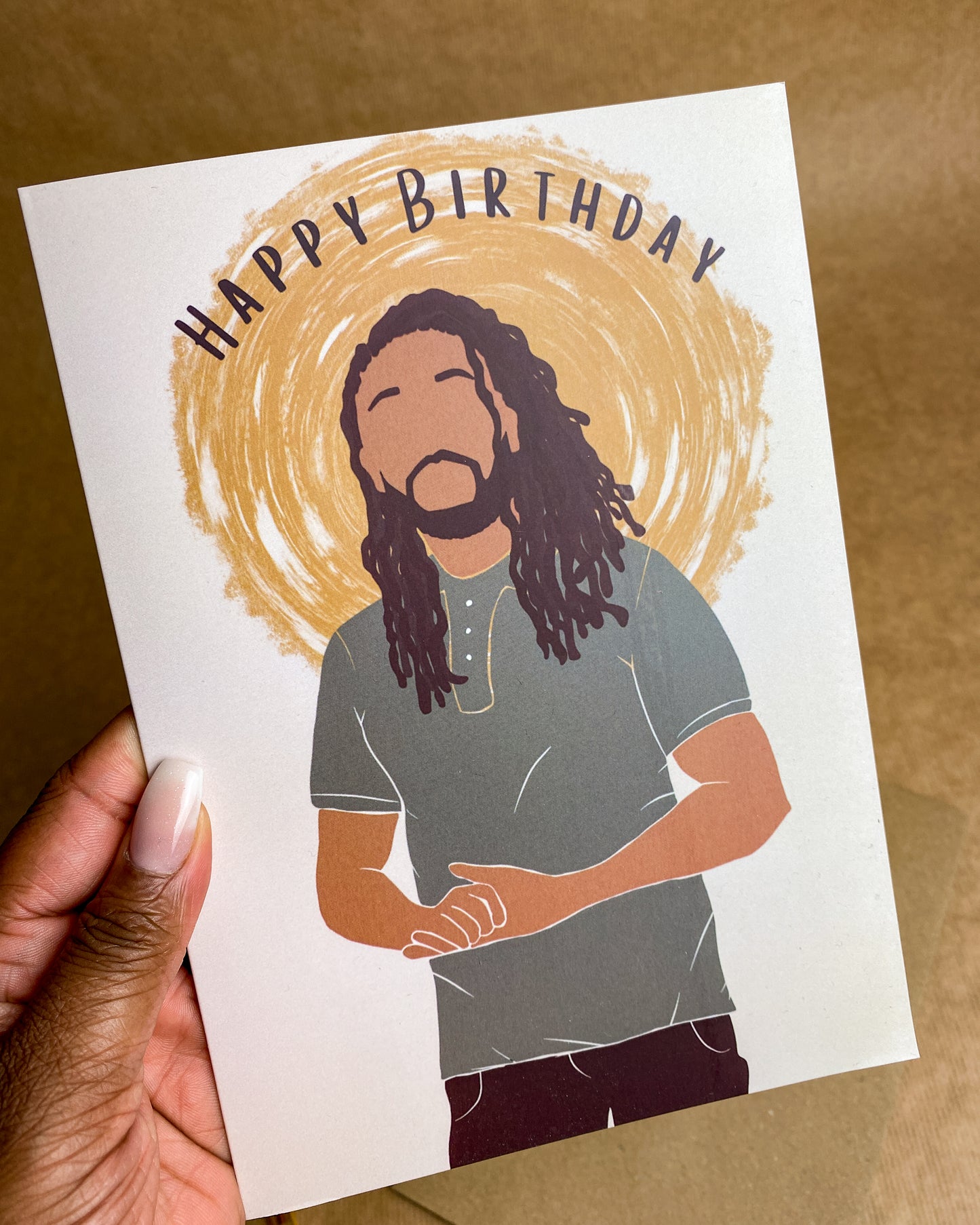 Loc's Man Black / Mixed Race Birthday Card. Black Card. Black male with dreadlocs.
