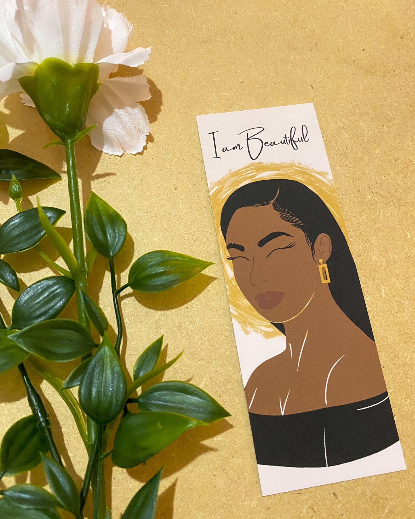 I Am Beautiful Black Woman Bookmark - Straight Hair