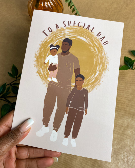 Fathers Day Card. Older Boy Baby Girl - Special Dad Two Children