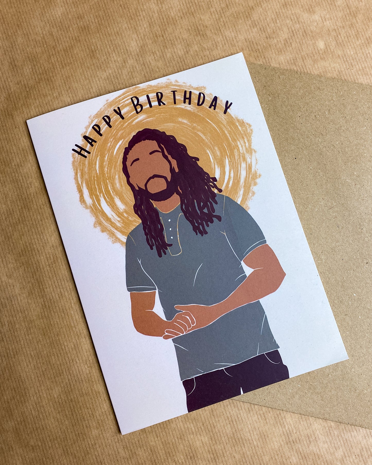 Loc's Man Black / Mixed Race Birthday Card. Black Card. Black male with dreadlocs.