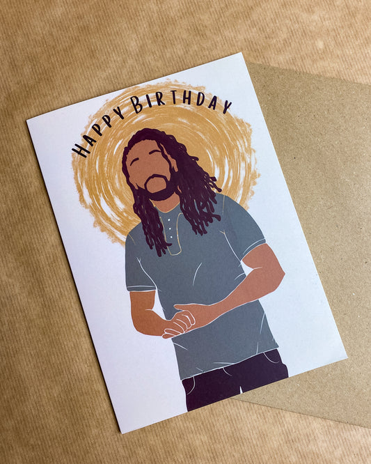 Loc's Man Black / Mixed Race Birthday Card. Black Card. Black male with dreadlocs.