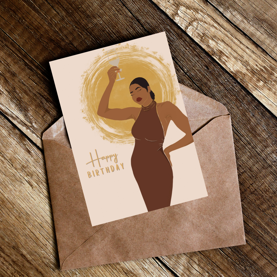 Cheers Happy Birthday - Black Woman Birthday Card