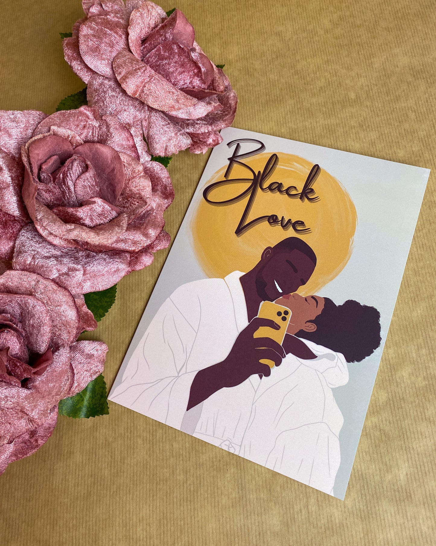 Selfie Lover’s Black Love Couple Greetings Card Mixed Race