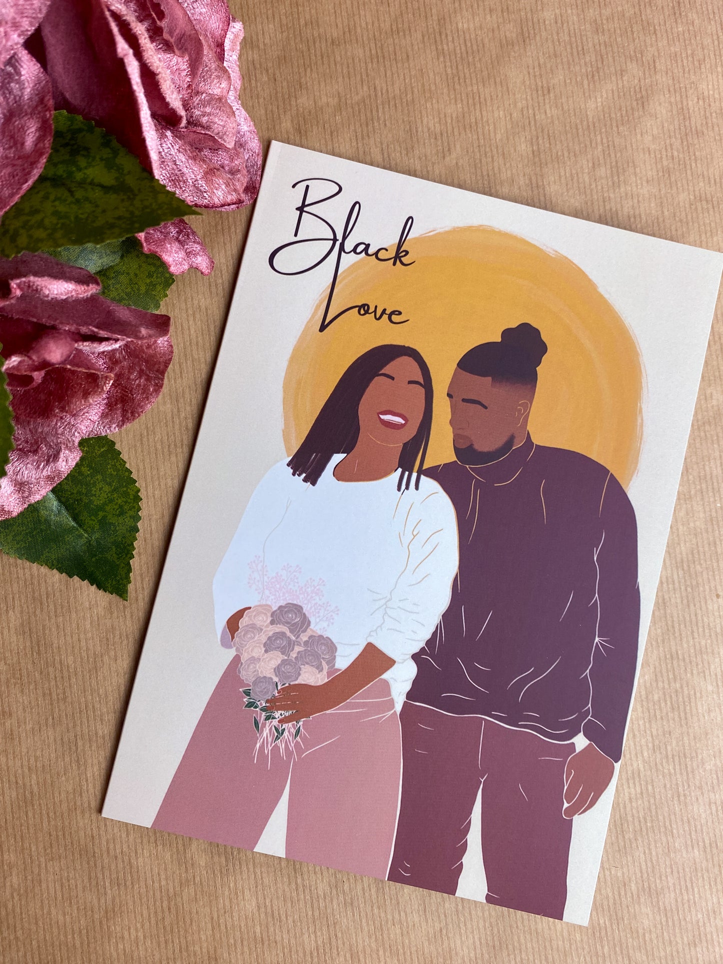 Black Lovers / Mixed Race Couple Greetings Card Locs braids