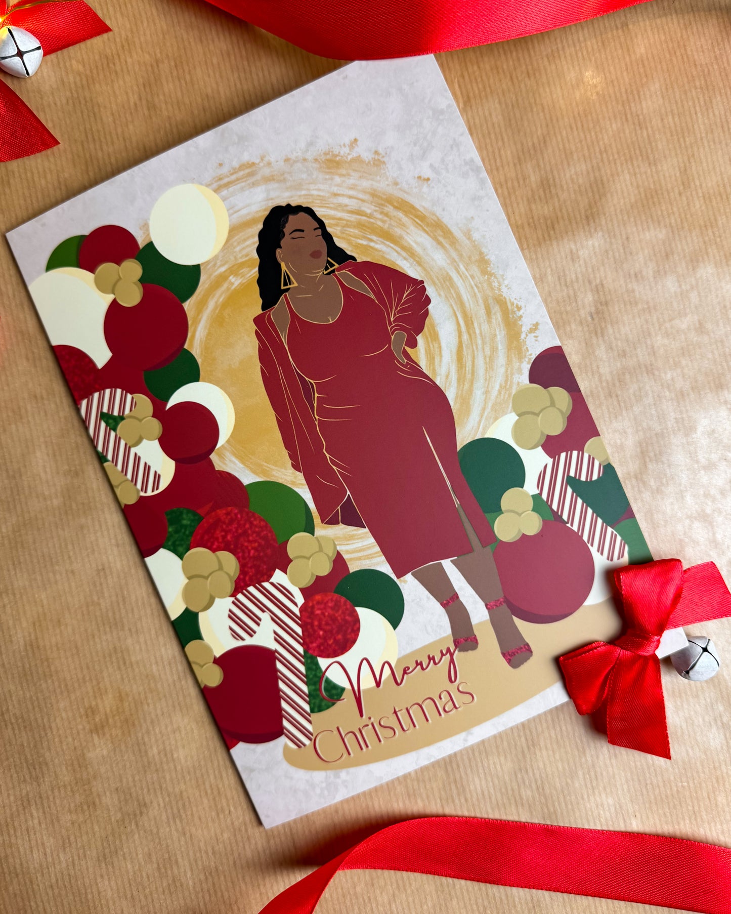 Dionne’s Christmas Party Balloons - Black Woman Christmas Card