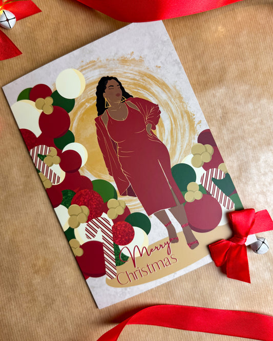 Dionne’s Christmas Party Balloons - Black Woman Christmas Card